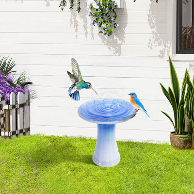 Baignoire pour oiseaux de 17 po de hauteur, glacis ombré bleu, large bassin pour activités, base pour salle de bain avec motif floral, couleur, hauteur totale de 18,11 po, eau peu profonde sécuritaire