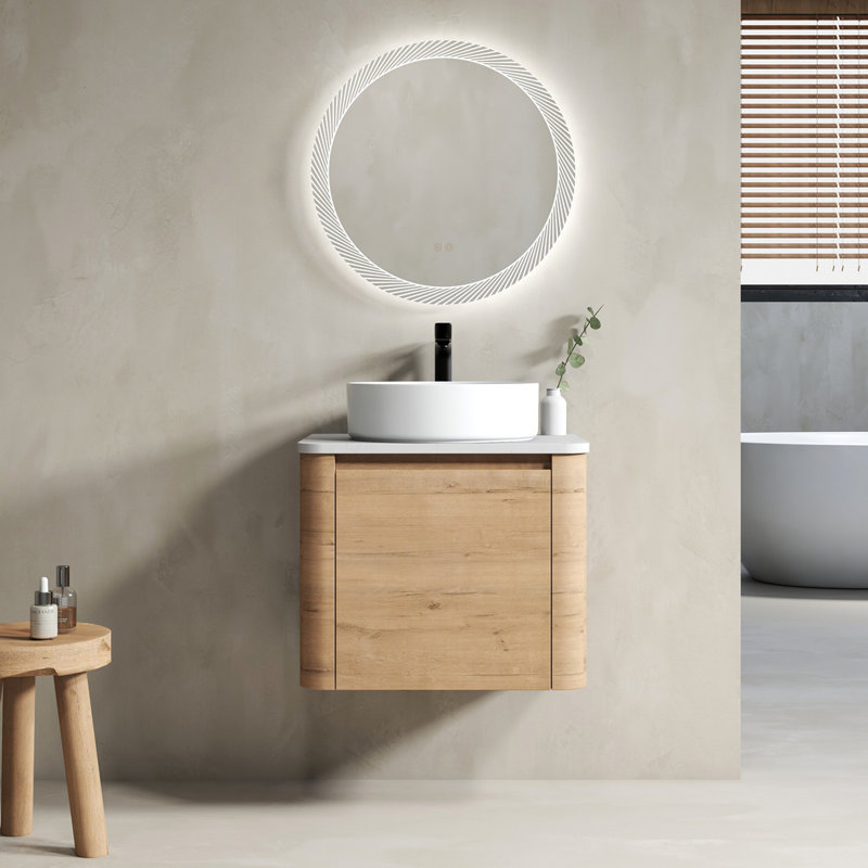 Meuble-lavabo mural 24 po avec lavabo d'art en céramique et 1 porte à fermeture en douceur, contreplaqué