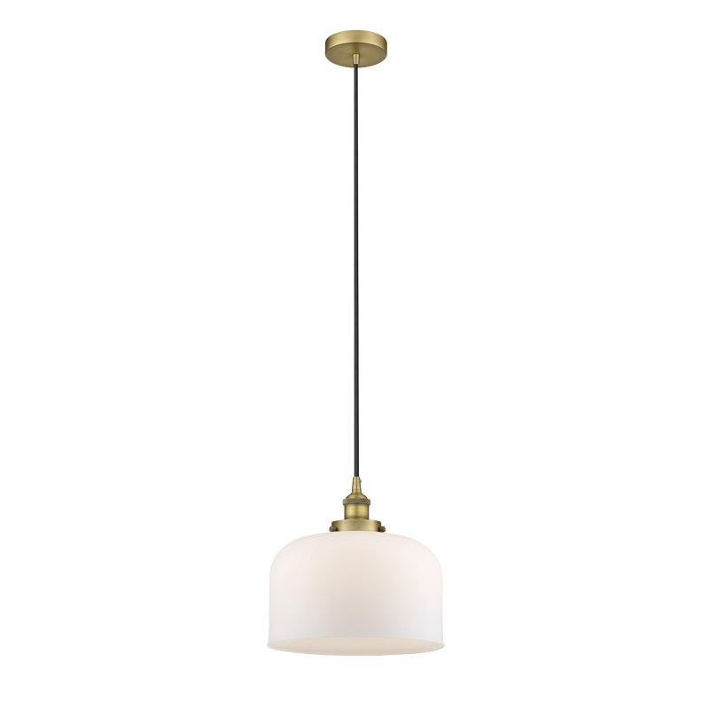 Pattie Bell 1-Light Dimmable Adjustable Height Single Pendant, Matte White, Brushed Brass