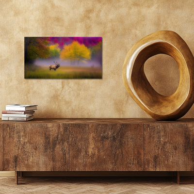 Grande faune, décor, art mural sur toile de cerf dans un paysage d'automne naturel pour le salon, peinture de cerf dans une forêt sauvage avec cadre en pin 