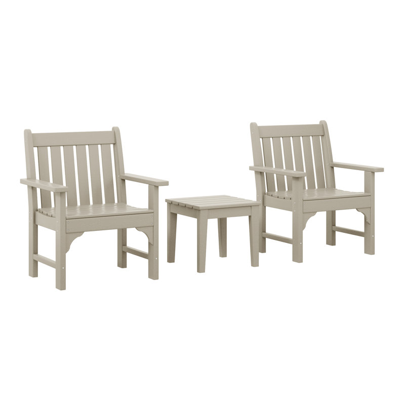 Laguna Poly 3-Piece Garden Arm Chair With Side Table, Sand
