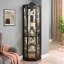 Vitrine de coin vitrée éclairée avec tablettes réglables, armoire à vin en cerisier sculpté, parfaite pour la maison ou le bureau - Noir