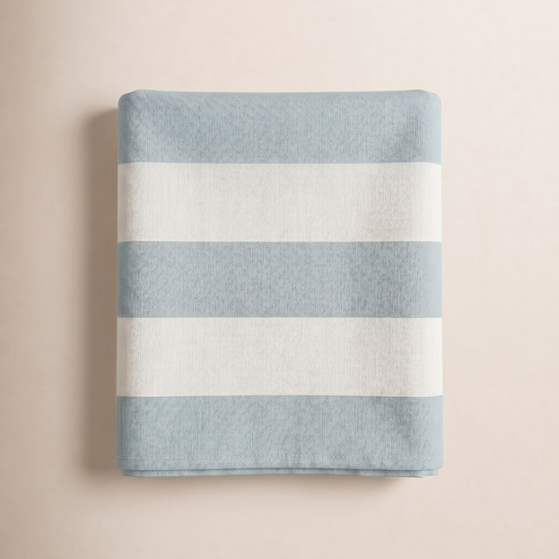 Cotton Midweight Beach Towel, Seaglass/White