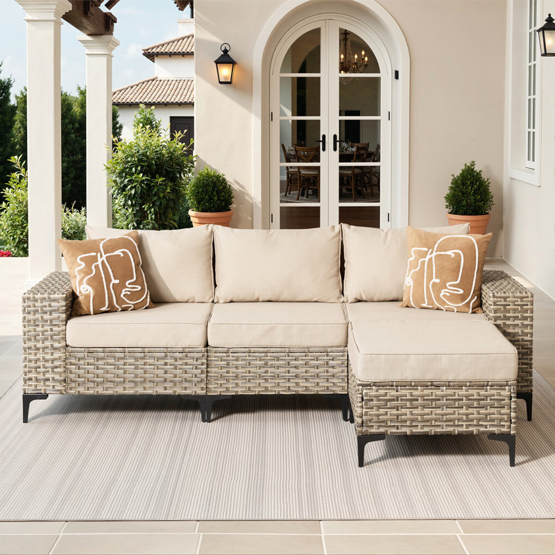 4 - Person Patio Furniture, Outdoor Wicker Rattan Sectional Seating Group With Cushions, All Weather Sofa Conversation Set For Garden Backyard