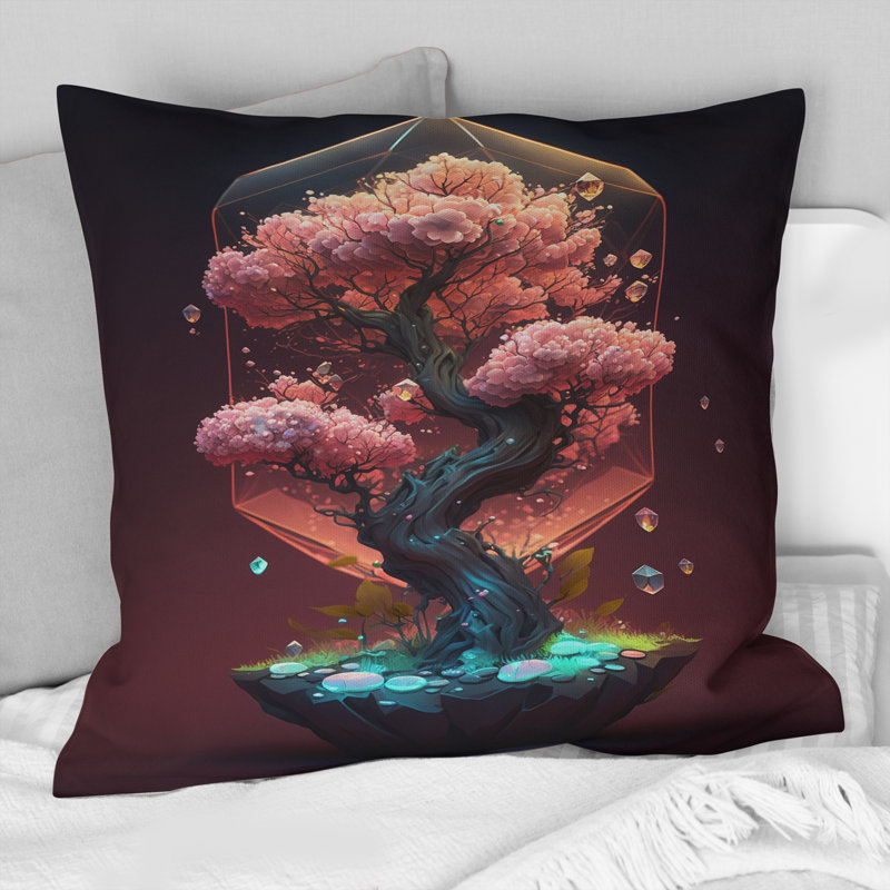 Hexagon Bonsai Tree II - Tree Printed Throw Pillow