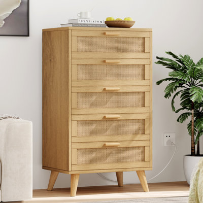 Aissa 5 - Drawer Dresser, Bedroom Rattan Dresser, Chest of Drawer for Living Room, Hallway by Bay Isle Home