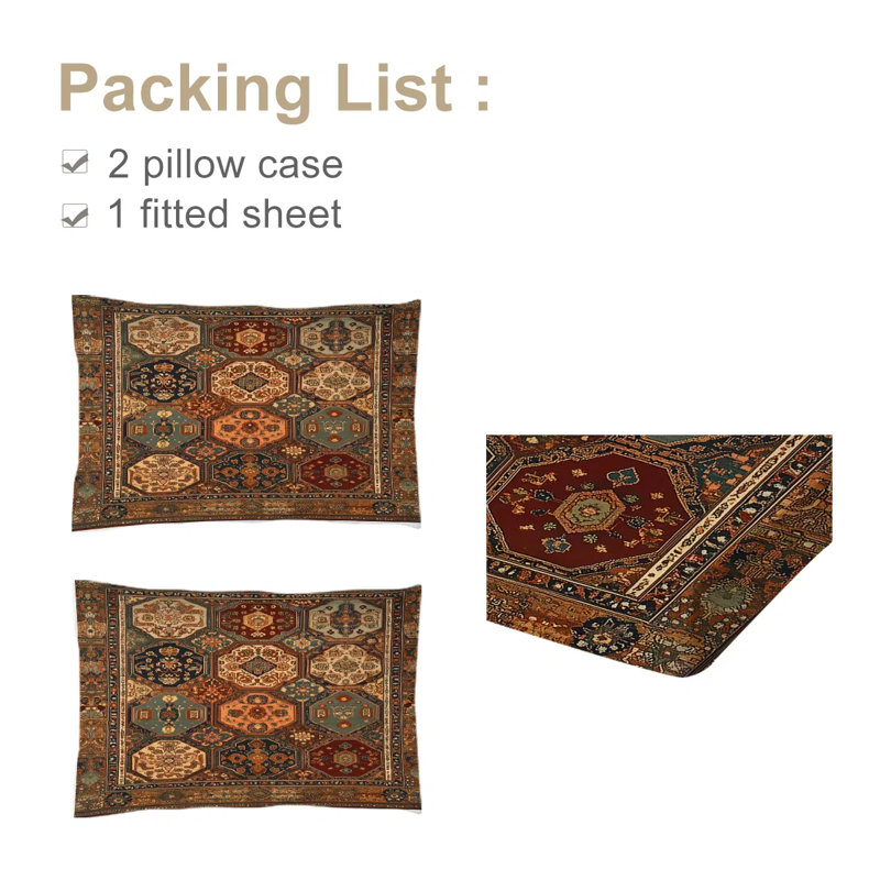 Ensemble de literie à motif géométrique 3 pièces Retro Bohemian, Housse de couette simple + 2 taies d'oreiller