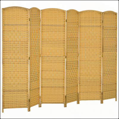 6 Panel Folding Room Divider, Hand-Woven Privacy Screen for Home and Office, Natural Wood Aesthetic