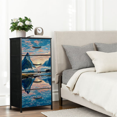 4 Drawer Dresser for Bedroom, Narrow Chest of Drawers, Wooden Top and Study Iron Frame 18"x37.5"-(WxH)