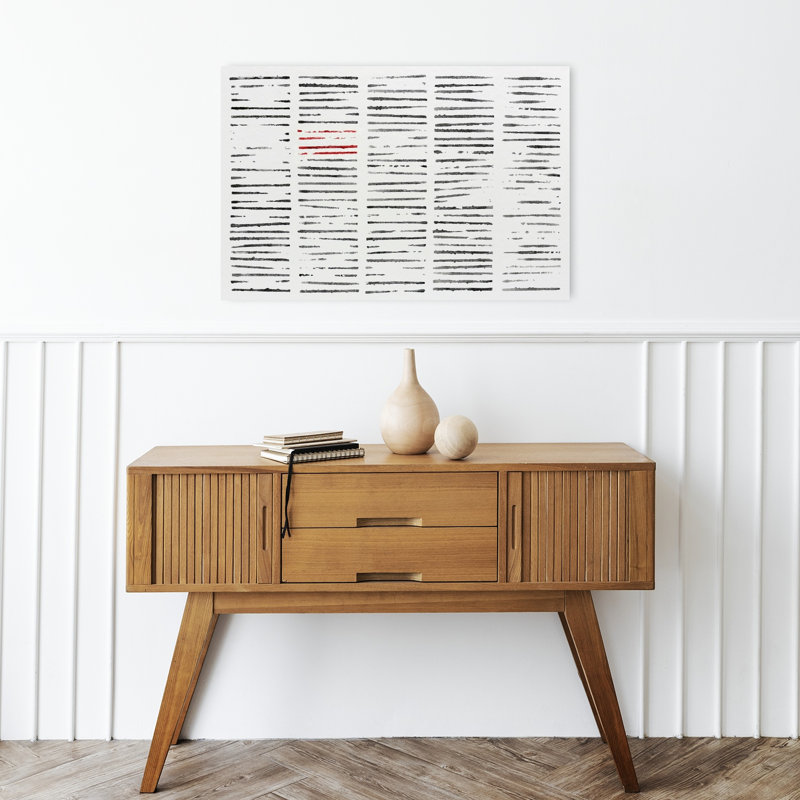 Contraste de lignes rouges abstraites, reproduction d'art géométrique murale contemporaine, 16" H x 24" W