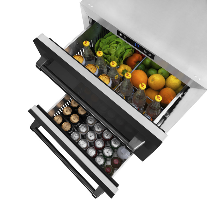 ZLINE Autograph Edition 24 In. Touchstone Refrigerator Drawer in Black Matte and Gold, Black Stainless Steel