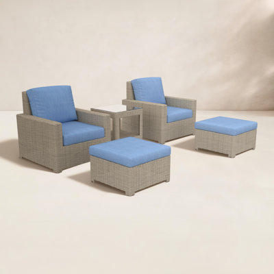 Henri Outdoor Patio Lounge Chair With Ottomans And Sunbrella Cushions