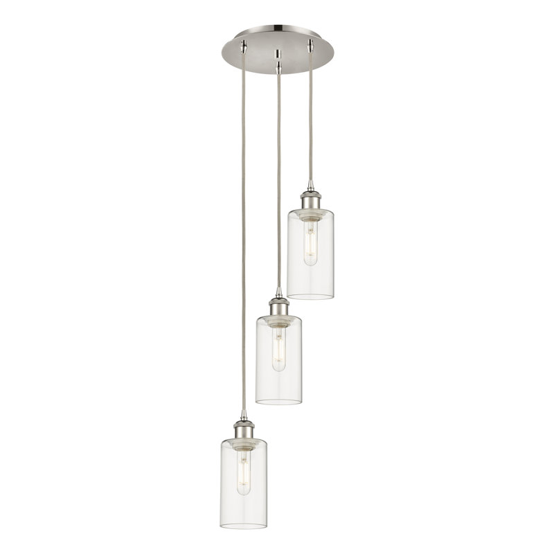 Caius - Luminaire suspendu suspendu à 3 lumières, Clair, Nickel poli, H 132,88 po x l 12,63 po