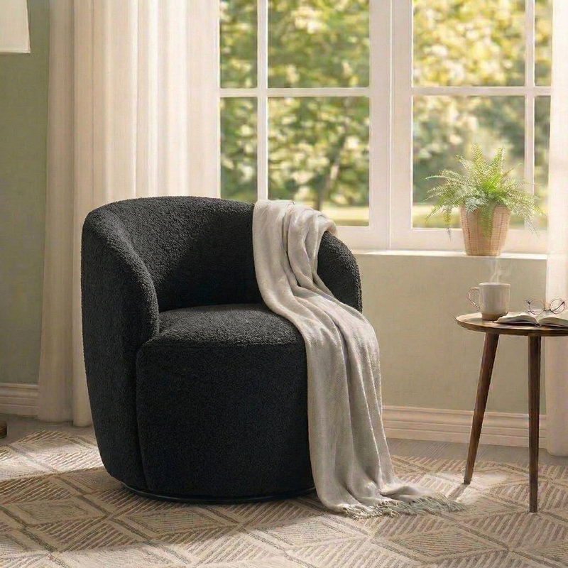 Teddy Fabric Swivel Accent Armchair Barrel Chair, Black
