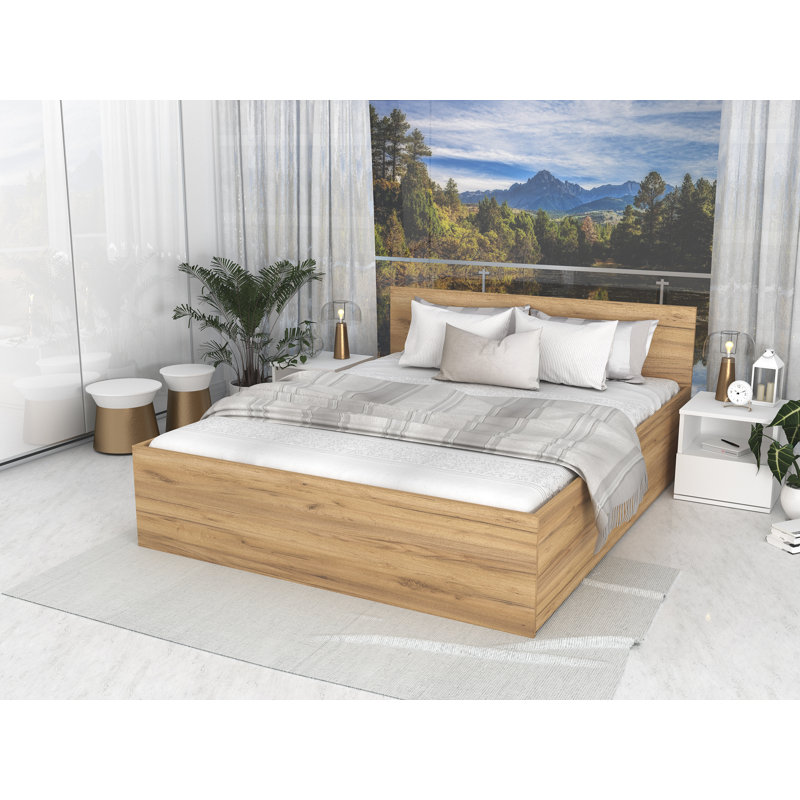 Audrienna Solid Wood Bed, European Double (140 x 200cm), Oak