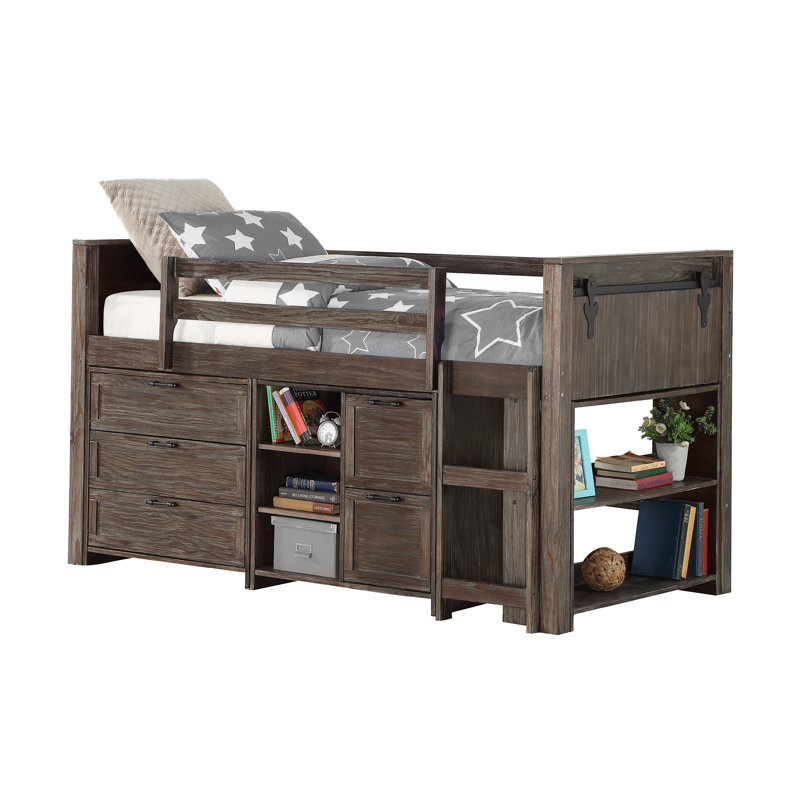 Lit mezzanine simple en bois massif avec bibliothèque Ivanna par Harriet Bee