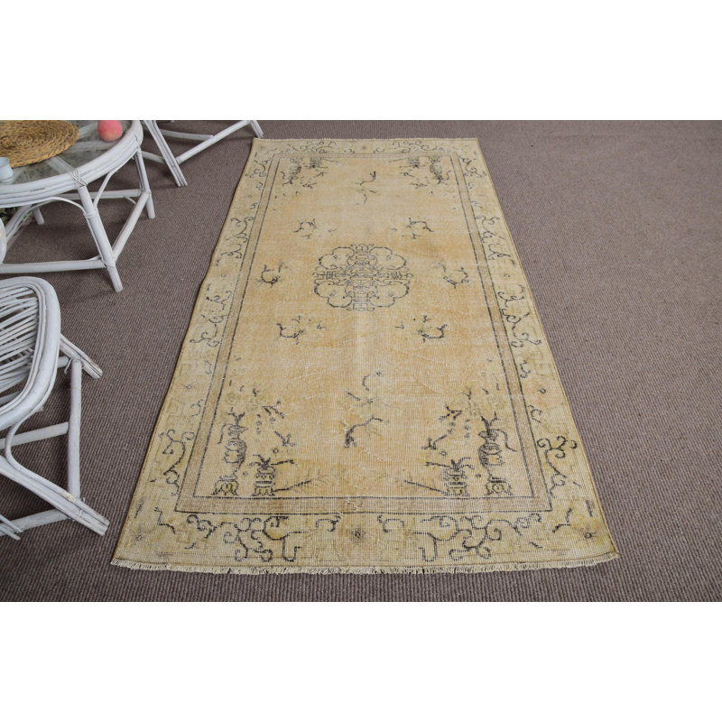 Tapis turc vintage Oushak beige pour le décor du salon et l'embellissement de la zone
