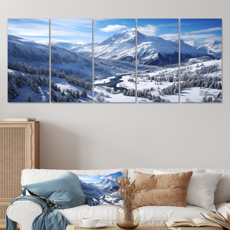 «Pine Valley Winter Mountain Landscape V - Winter Landscape», ensemble de 5 pièces d'art mural, H 28 po x l 60 po