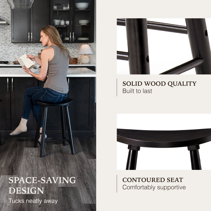 Maven Lane Luna Backless Wooden Kitchen Stool, Rustic Black, Counter Stool (26" Seat Height), Single