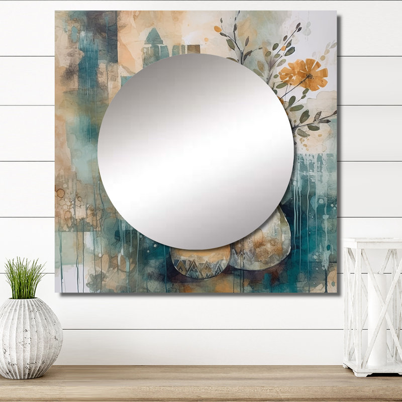 Elmaleh - Grand miroir carré en plumes Boho pour décoration murale, 36 po x 36 po