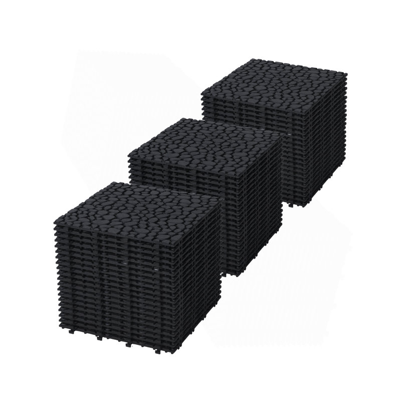 12 X 12 Inch Interlocking Deck Tiles Plastic Waterproof Outdoor All Weather Anti-Slip Bathroom Shower Balcony Porch Strong Weight Capacity Upto 440 LBS