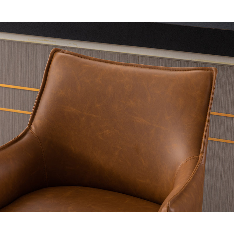 Honorata Brown Leather Upholstered Bar Stools with Metal Frame (Set of 2)