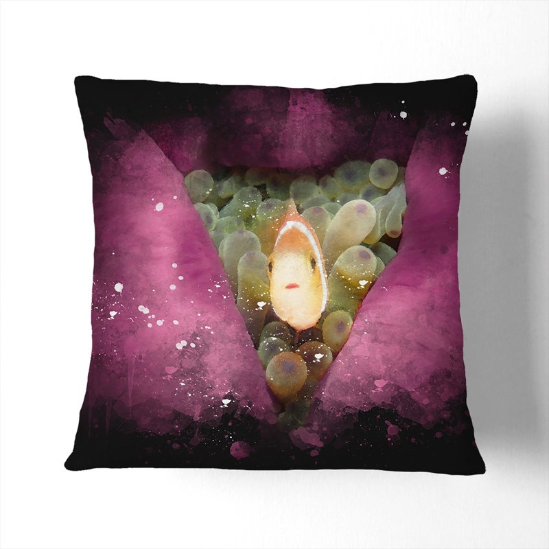 Clownfish and Sea Anemone Cushion with Filling, 40cm H x 40cm W x 15cm D, White