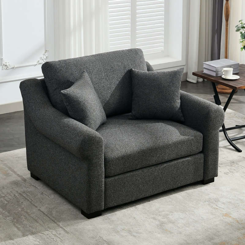 Fauteuil en chenille de 44,5 po de large gris avec revêtement confortable et housses de coussins amovibles pour la chambre à coucher Fauteuil moderne, surdimensionné, gris, avec structure de soutien