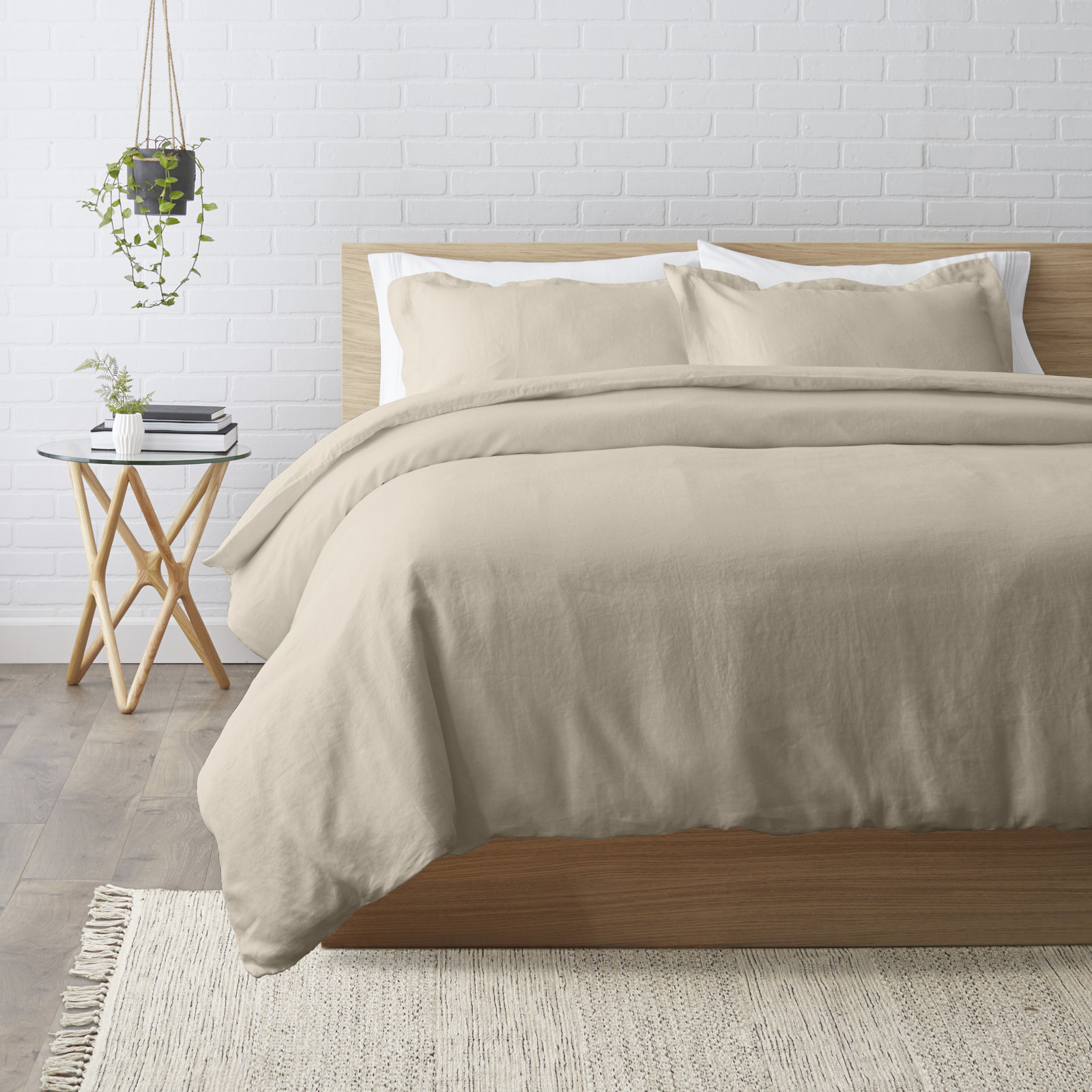 Frazier Modern & Contemporary 100% Linen Duvet Cover, Stone, Full/Queen Duvet Cover + 2 Standard Shams