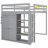 Full Loft Bed With Built-In Wardrobe, Led , Gray Wooden Shelves Wood Storage Shelves, Reading