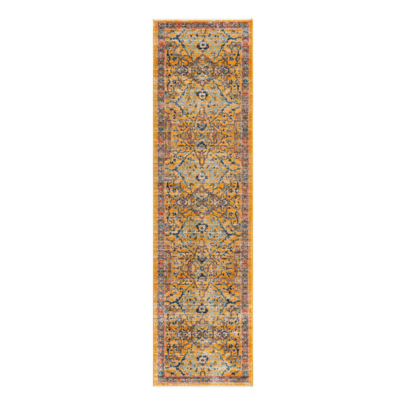 Tapis jaune / bleu / rouge Indigo, Tapis de couloir 2 pi 7 po x 10 pi 2 po