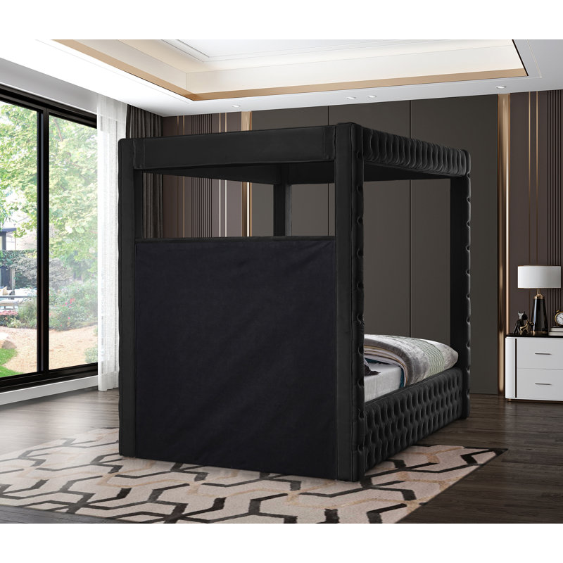 Ekke Upholstered Platform Bed, Black Velvet, Queen