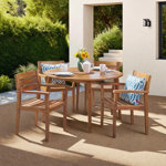 Schmitz 4 - Person Acacia Wood Patio Dining Set with Round Table