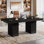 Bureau d'ordinateur de bureau moderne de 63 pouces avec double caisson robuste et bureau pour bureau à domicile, noir