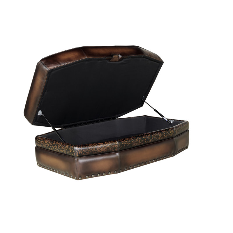 Repose-pieds de rangement rectangulaire en cuir véritable de 53 po Balmoral, Améthyste (cartier), Oui, Espresso