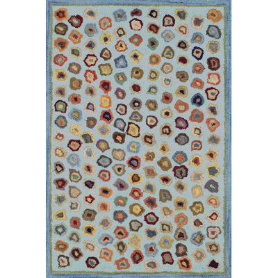 Hooked Abstract Handmade Wool Blue Area Rug