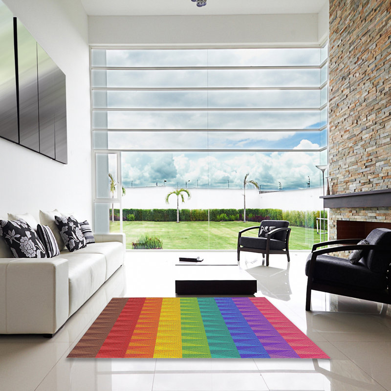 Tapis vert/jaune/orange à motifs, Carré 6 pi