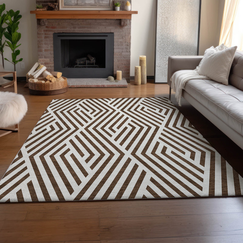 Premium Machine Washable Cerrito AMF550 Brown Rug, Rectangle 5' x 7'6"