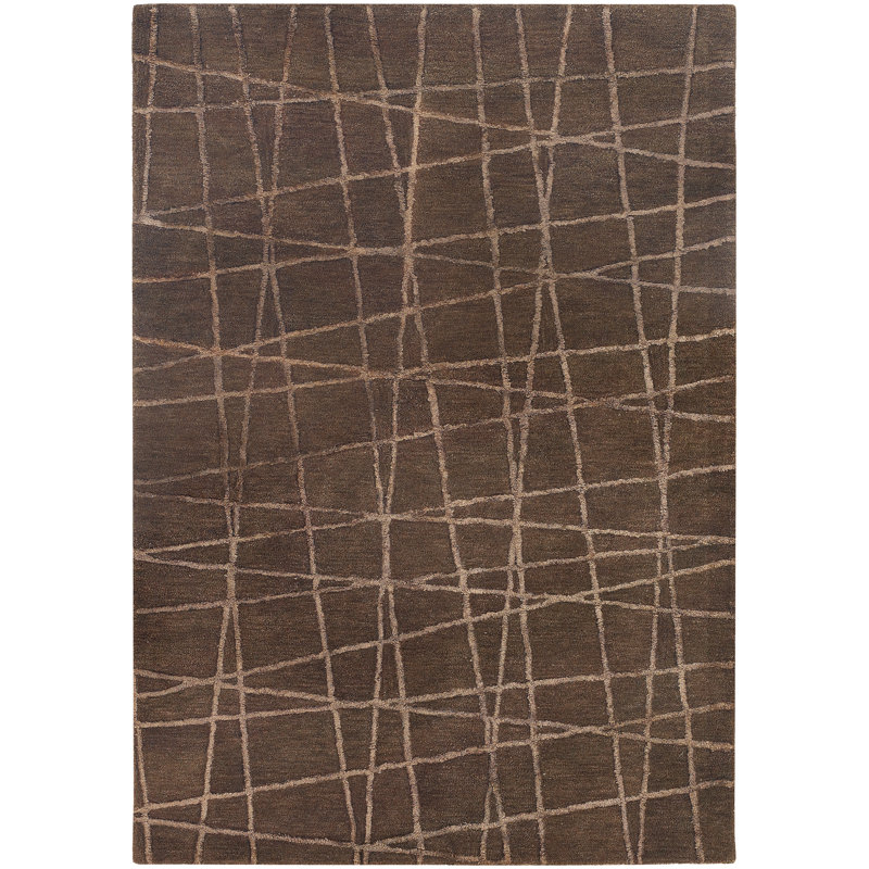Tapis de zone brune touffeté à la main à motif contemporain Priscilla, Rectangle 5 pi x 7 pi 6 po