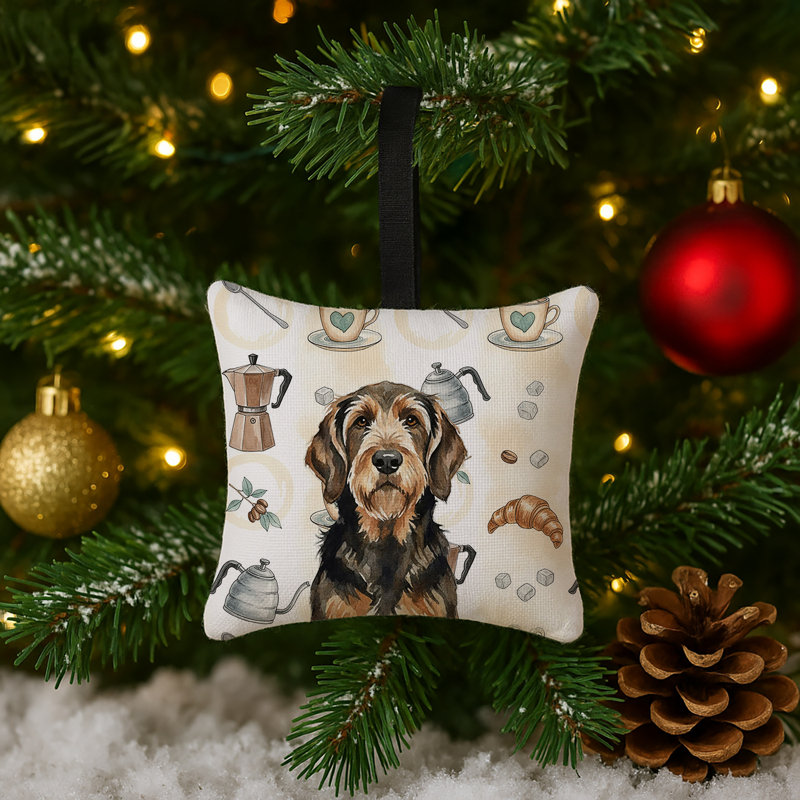 Ornement suspendu carré en tissu noir et brun clair 3,5 x 3,5, Otterhound Black and Tan