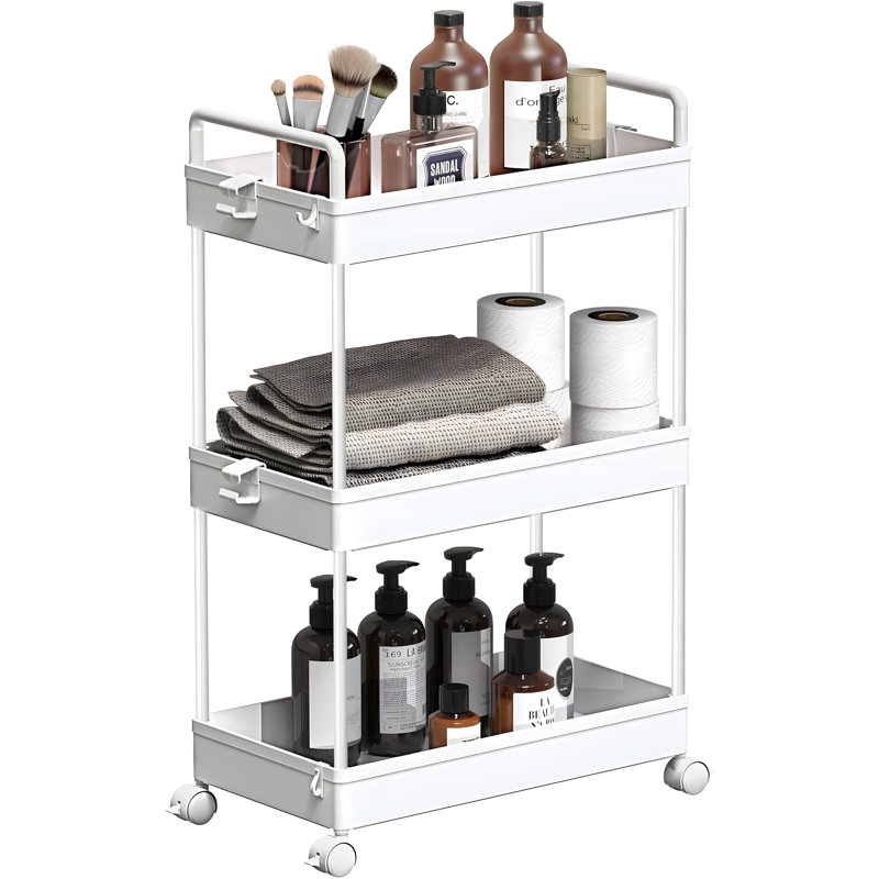 Chariot de rangement à 3 niveaux avec roulettes verrouillables - Organisateur polyvalent pour la salle de bain, la cuisine, la chambre à coucher, la salle de bricolage et les espaces étroits