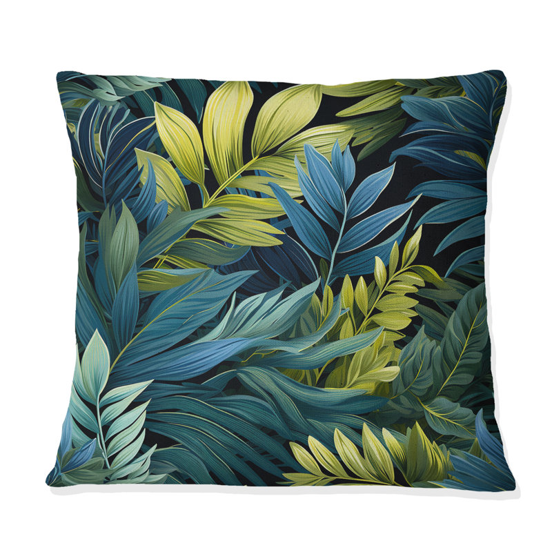 Coussin décoratif azur et vert à motif tropical IV - Floral Floral, 18" x 18"