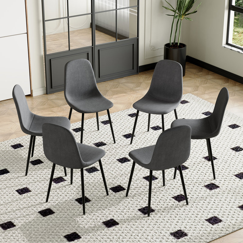 Upholstered Side Chairs With Metal Legs,Armless Dining Chair For Living Room,Kitchen,Dining Room, 6, Dark Gray