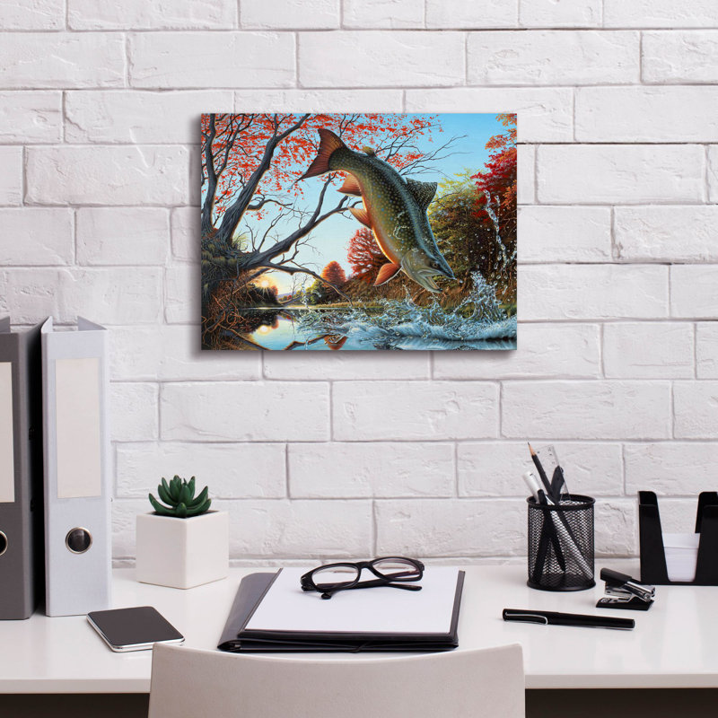 «Splash Of Color - Brook Trout On Canvas» par Mark Mueller, reproduction d'art sur la faune, H 12 po x l 16 po x P 0,75 po