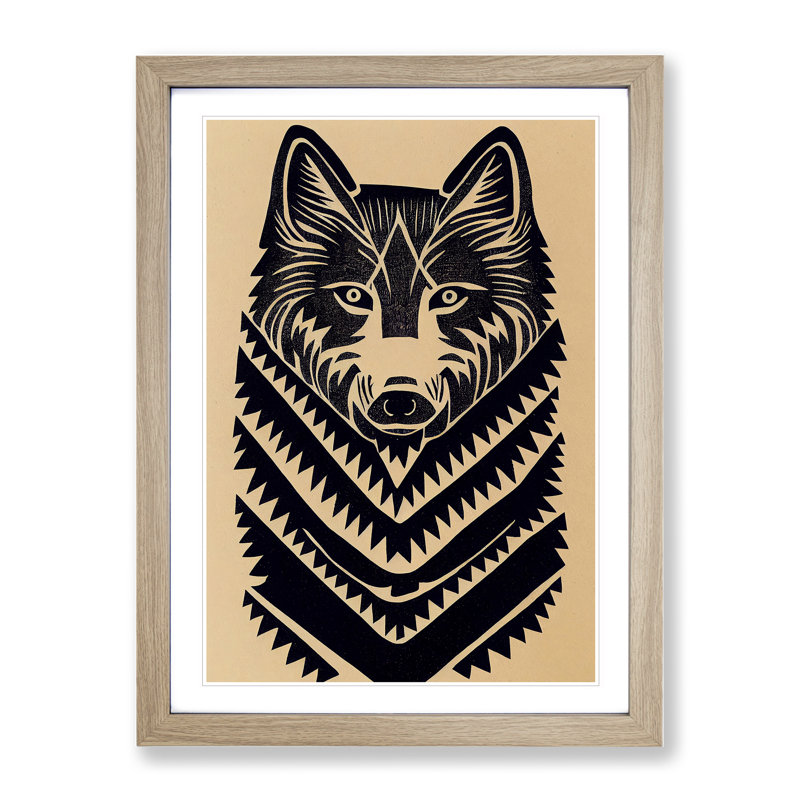 Wolf In Abstract No.2 - Wall Art, 48cm H x 36cm W, Oak Framed Paper, White