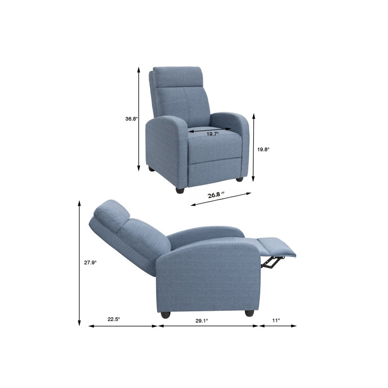 Anikha Upholstered Recliner, Blue Cotton Blend