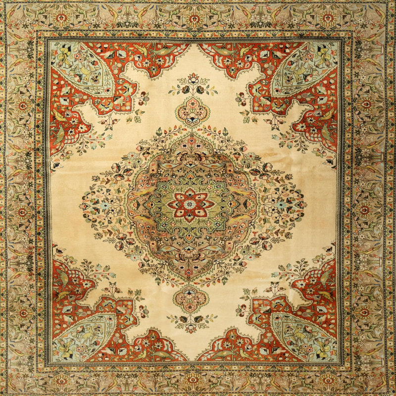 Tapis traditionnel crème/rouge/vert Richy, Rond 6 pi