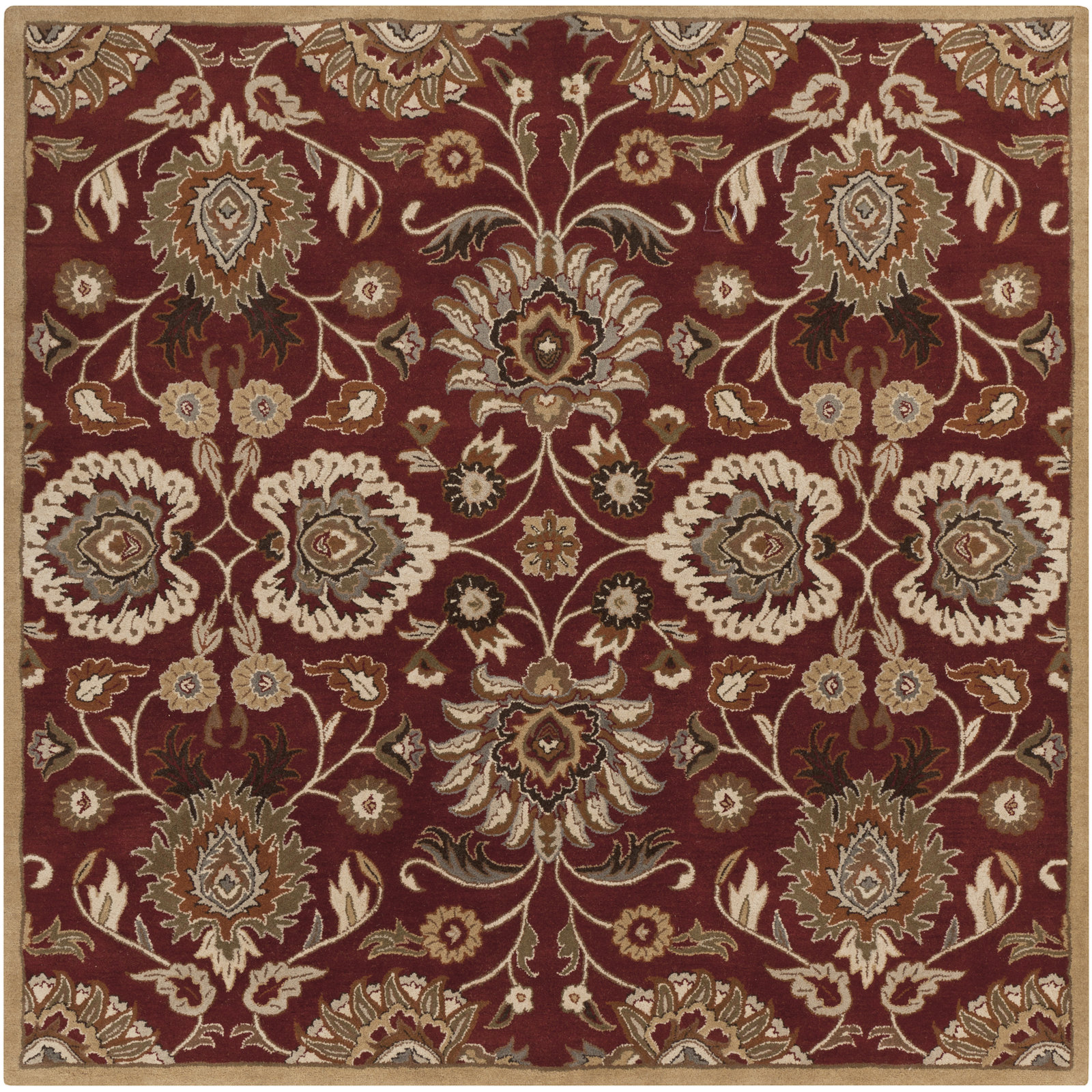 Arden Burgundy Hand-Tufted Wool Floral Rug, Square 9'9"