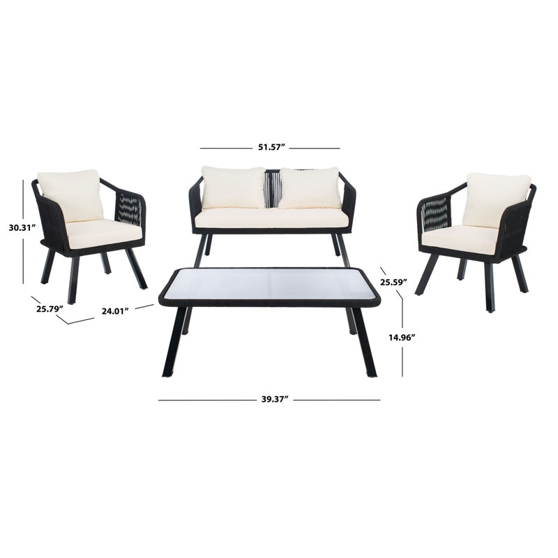Torsla Black and Beige 4-Piece Rope Patio Set