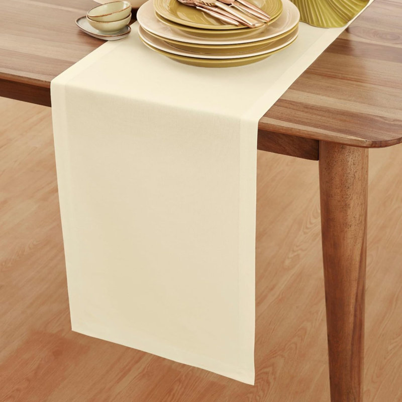Dru - Cotton Linen Table Runner, Ivory, 132" x 14"